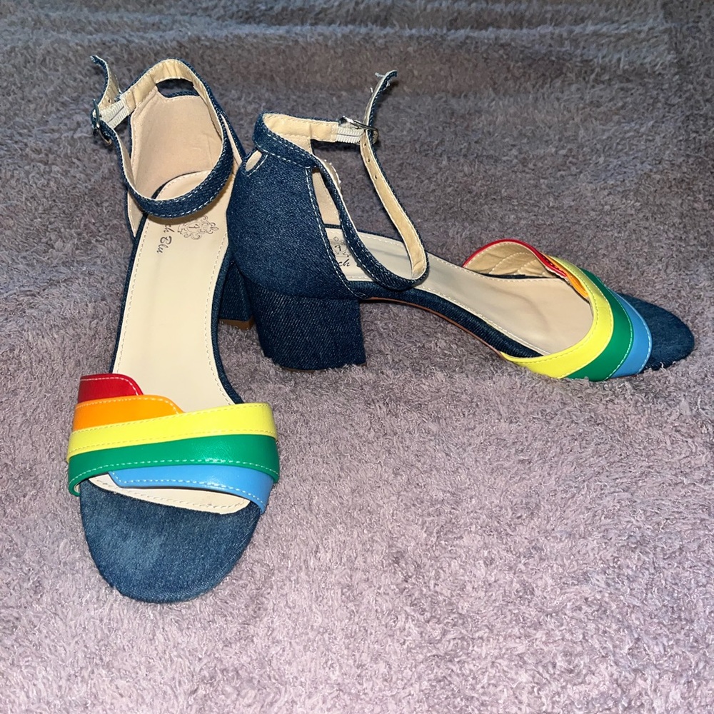 rainbow and denim low heel by French Blu.